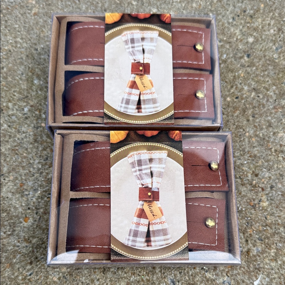 Brown Leather Napkin Rings - 8 total - NWT